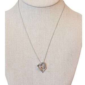 JWBR 925 Two-Toned Double Heart Pendant on 925 Italian KA 1772 Silver 18" Chain